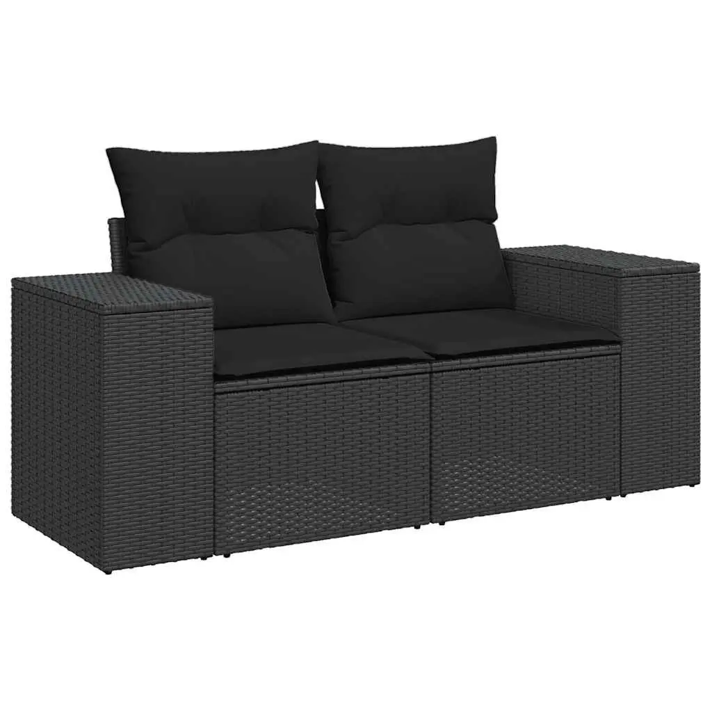 6 Piece Garden Sofa Set Outdoor Furniture Black Poly Rattan Patio Lounge with