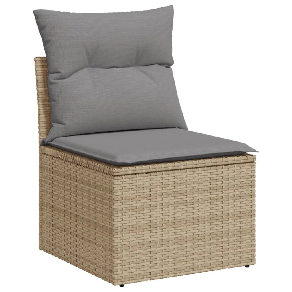 6 Piece Outdoor Garden Sofa Set Beige Poly Rattan Patio Furniture with Cushions