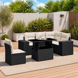 Garden Sofa Set 6 Piece Outdoor Furniture Patio Lounge Black Poly Rattan Modular
