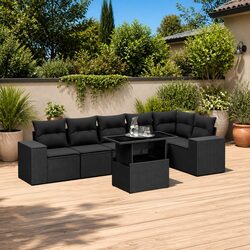 Garden Sofa Set 7 Piece Black Poly Rattan Outdoor Furniture Patio Lounging with