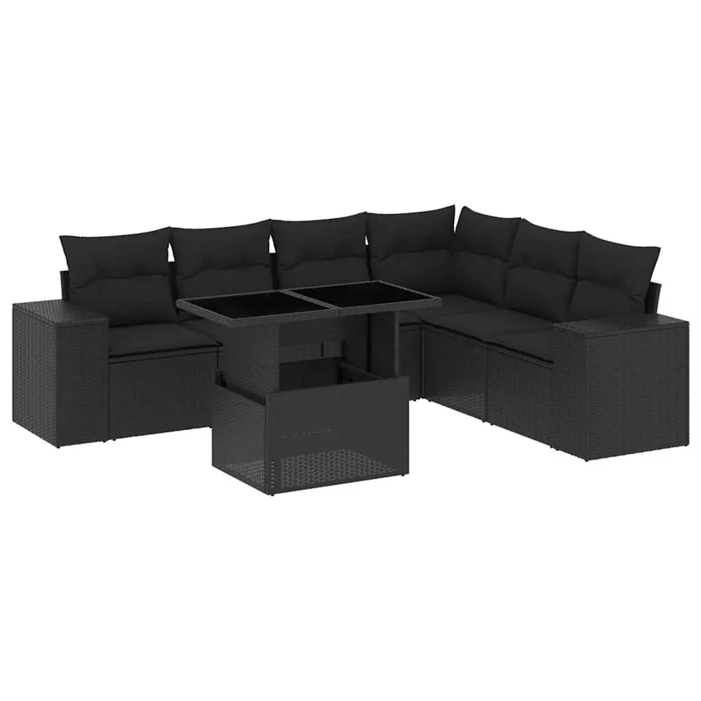 7 Piece Garden Sofa Set Outdoor Furniture Black Poly Rattan with Cushions Patio