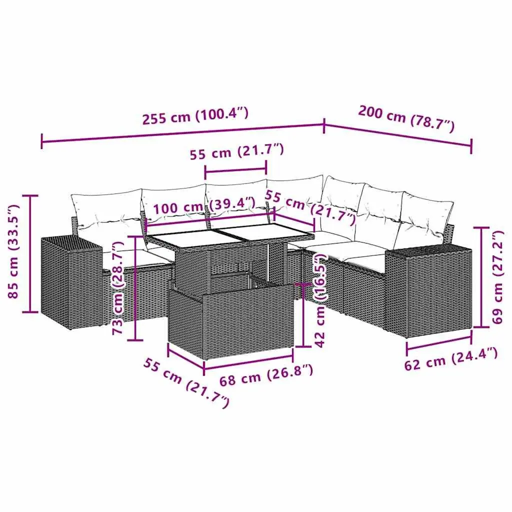 7 Piece Garden Sofa Set Outdoor Furniture Black Poly Rattan with Cushions Patio