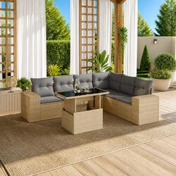 Garden Sofa Set 7 Piece Outdoor Furniture Patio Beige Rattan Modular Seating