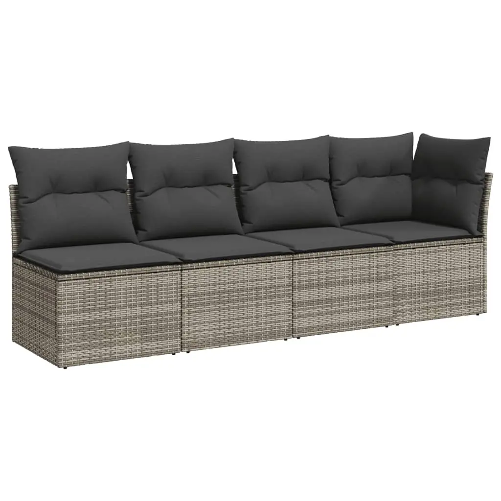 7 Piece Outdoor Garden Sofa Set with Cushions Grey Poly Rattan Patio Furniture