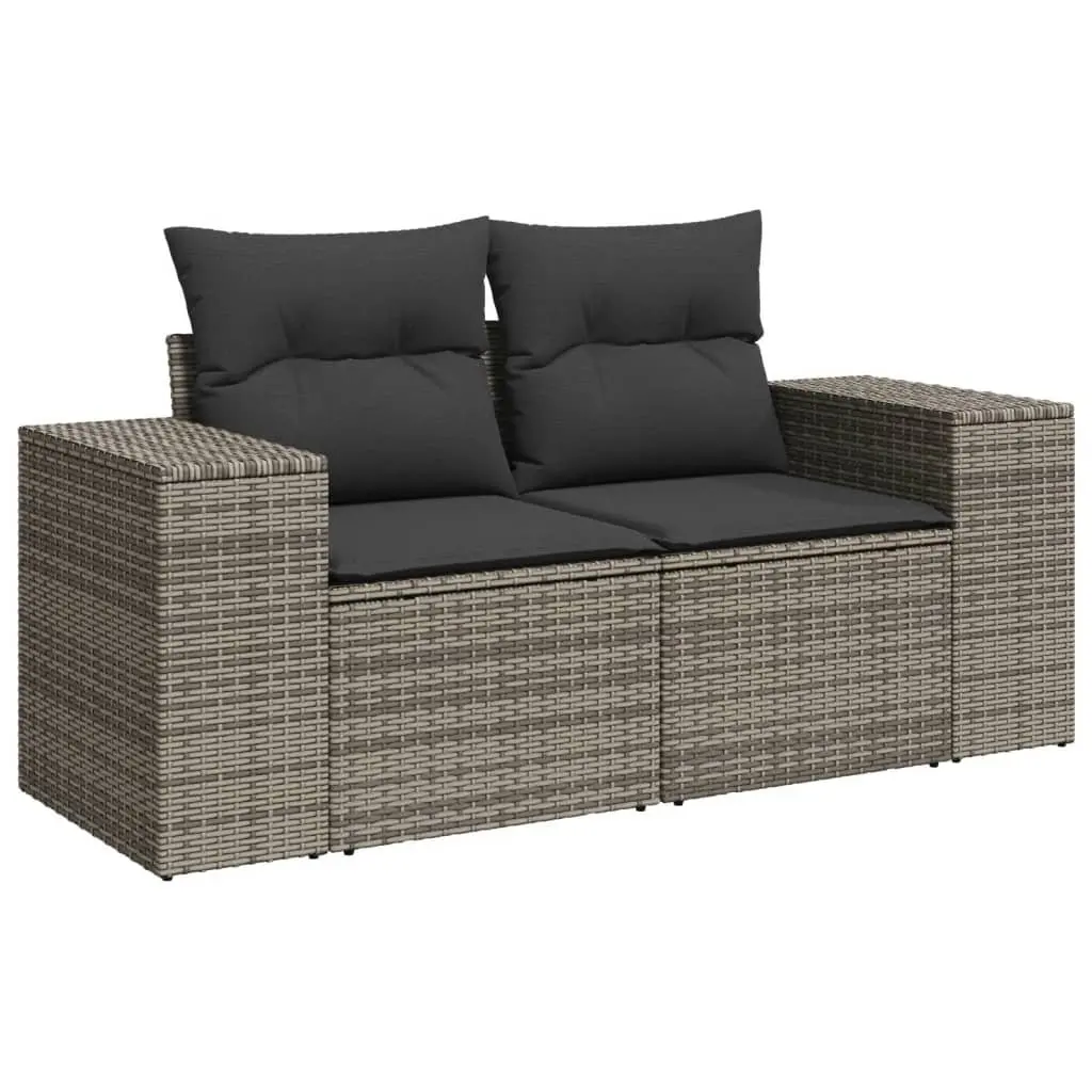 7 Piece Outdoor Garden Sofa Set with Cushions Grey Poly Rattan Patio Furniture