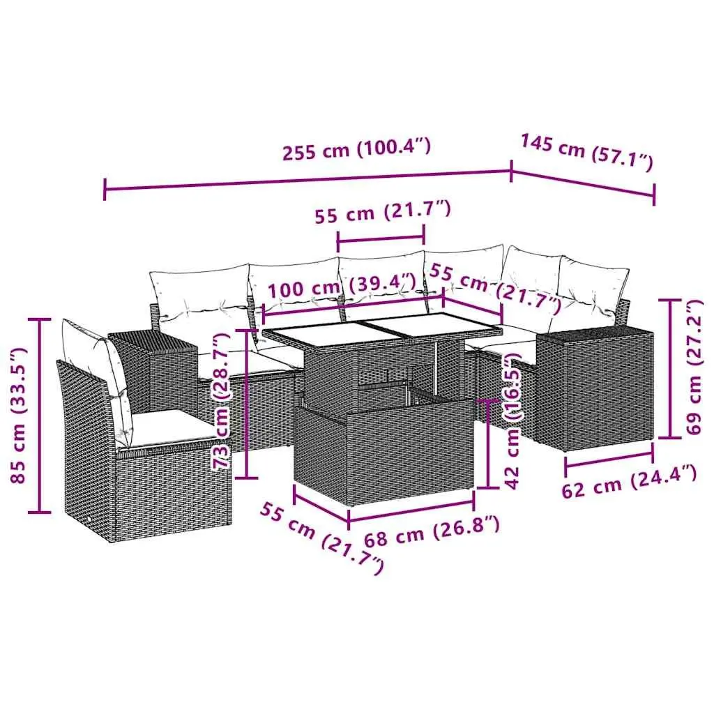7 Piece Outdoor Garden Sofa Set with Cushions Black Poly Rattan Patio Furniture