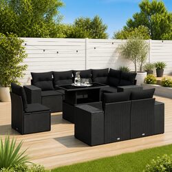 Garden Sofa Set 9 Piece Outdoor Furniture Black Poly Rattan Modular Patio Lounge