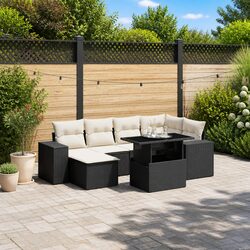 7 Piece Garden Sofa Set Adjustable Dining Table Outdoor Furniture Black Poly