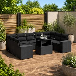 Garden Sofa Set 10 Piece Black Poly Rattan Outdoor Furniture Modular Patio