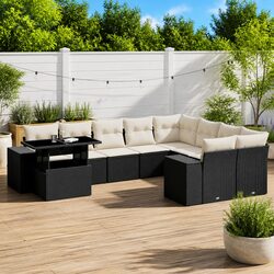 Garden Sofa Set 10 Piece Outdoor Furniture Black Poly Rattan Modular Patio