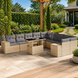 Garden Sofa Set 11 Piece Outdoor Furniture Beige Poly Rattan Patio Lounge