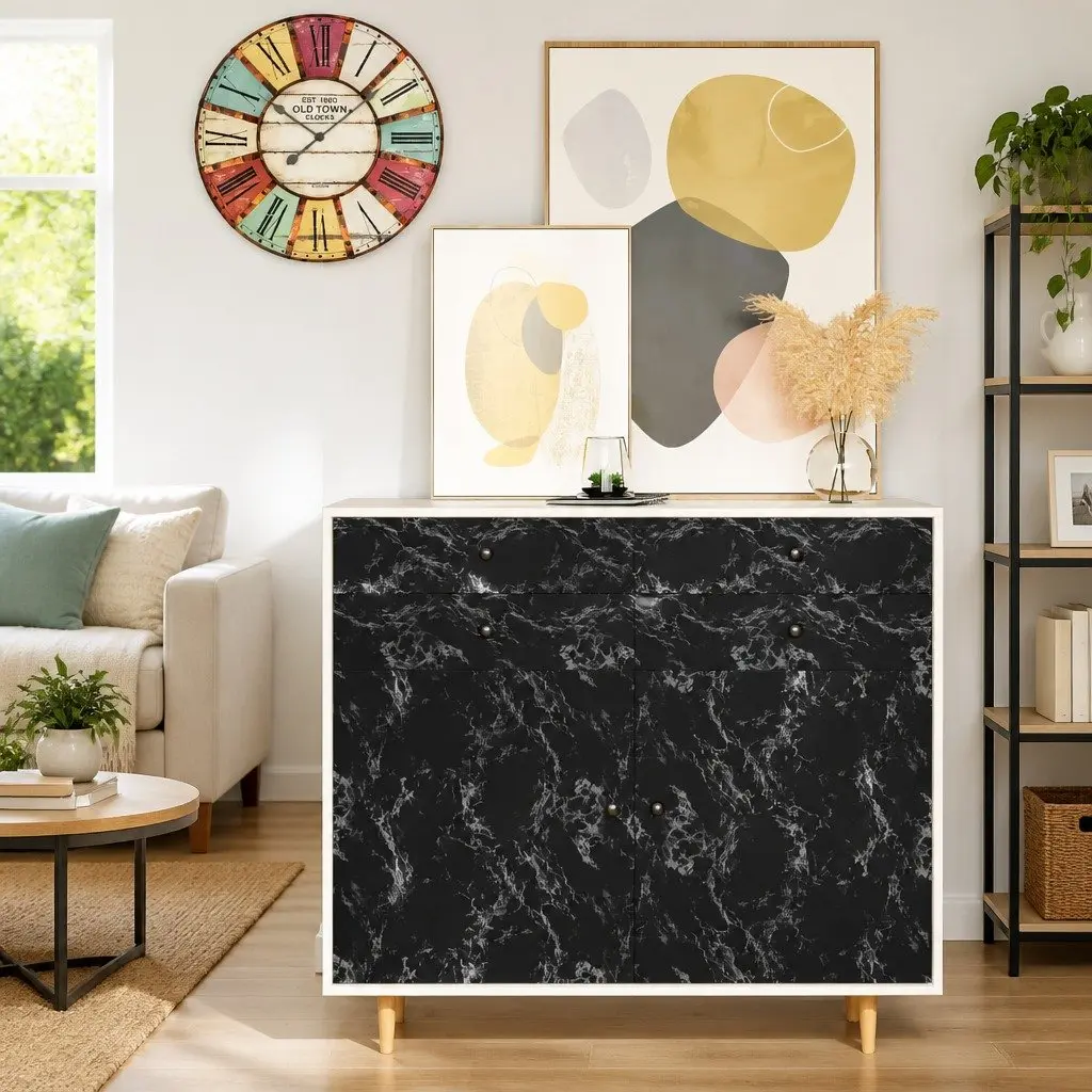 Self-Adhesive Film Black Stone 500x90 cm PVC for Window Door Decor