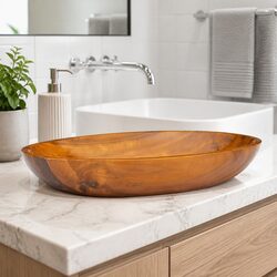Bathroom Basin Solid Teak Wood Sink 60x40x10 cm Brown Vessel Bowl