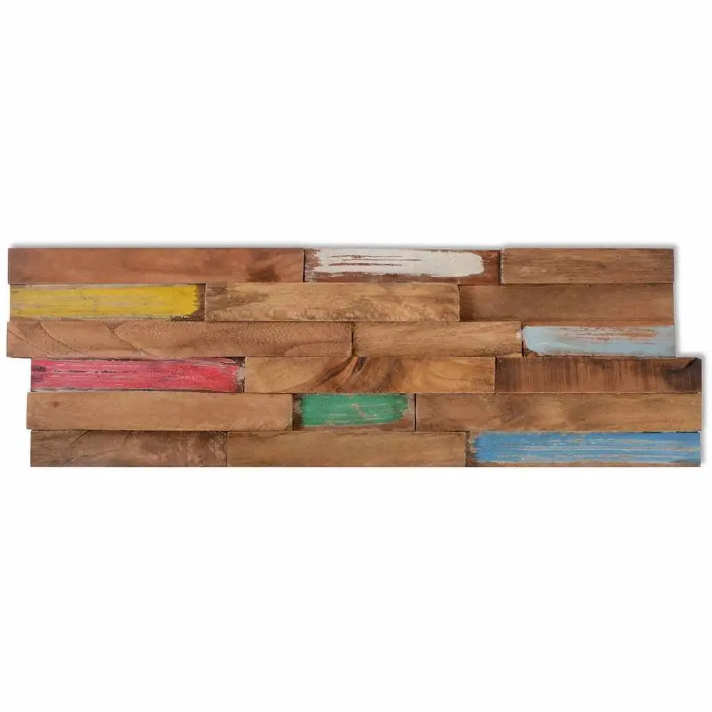 Wall Cladding Panels Solid Teak Wood Decorative 10 Piece Multicolour