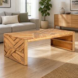 Coffee Table Solid Teak Wood Erosion Design Living Room Accent Furniture Brown