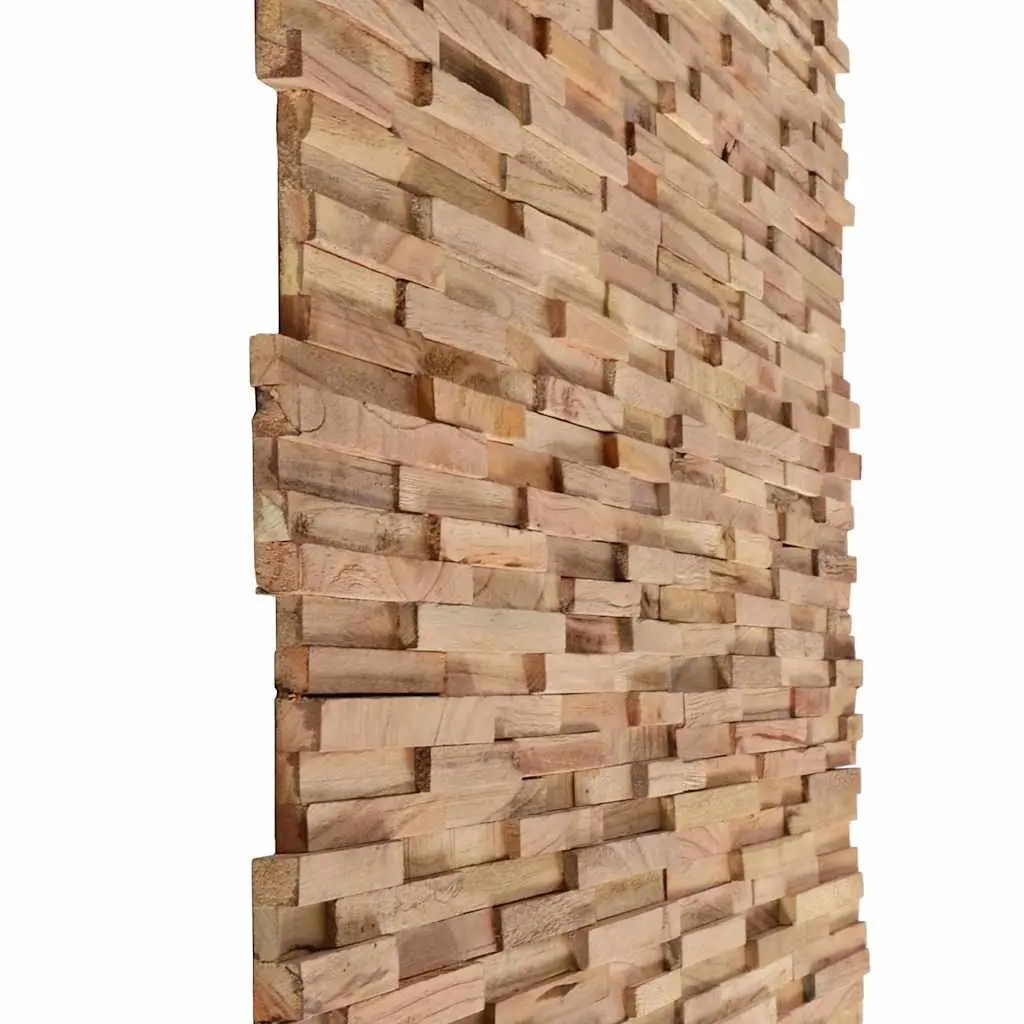 3D Wall Cladding Panels Decorative Solid Teak Wood 10 Piece Brown Natural