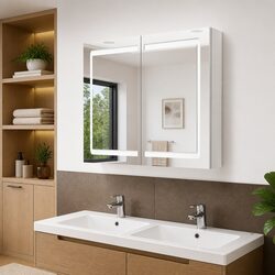 LED Bathroom Vanity Mirror Cabinet Wall Mounted Storage White 80x12x68cm