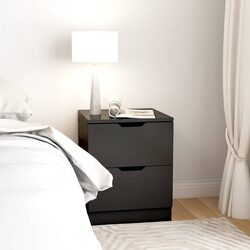 Bedside Cabinet Black Engineered Wood Side Table Nightstand Storage Furniture