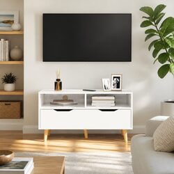 TV Cabinet White High Gloss Living Room Storage Unit Engineered Wood Stand