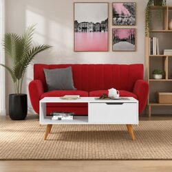 Coffee Table White Engineered Wood Living Room Accent Side Table Storage Space