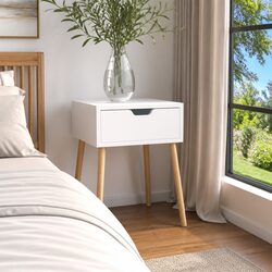Bedside Cabinet White 40x40x56cm Engineered Wood Nightstand Storage Drawer