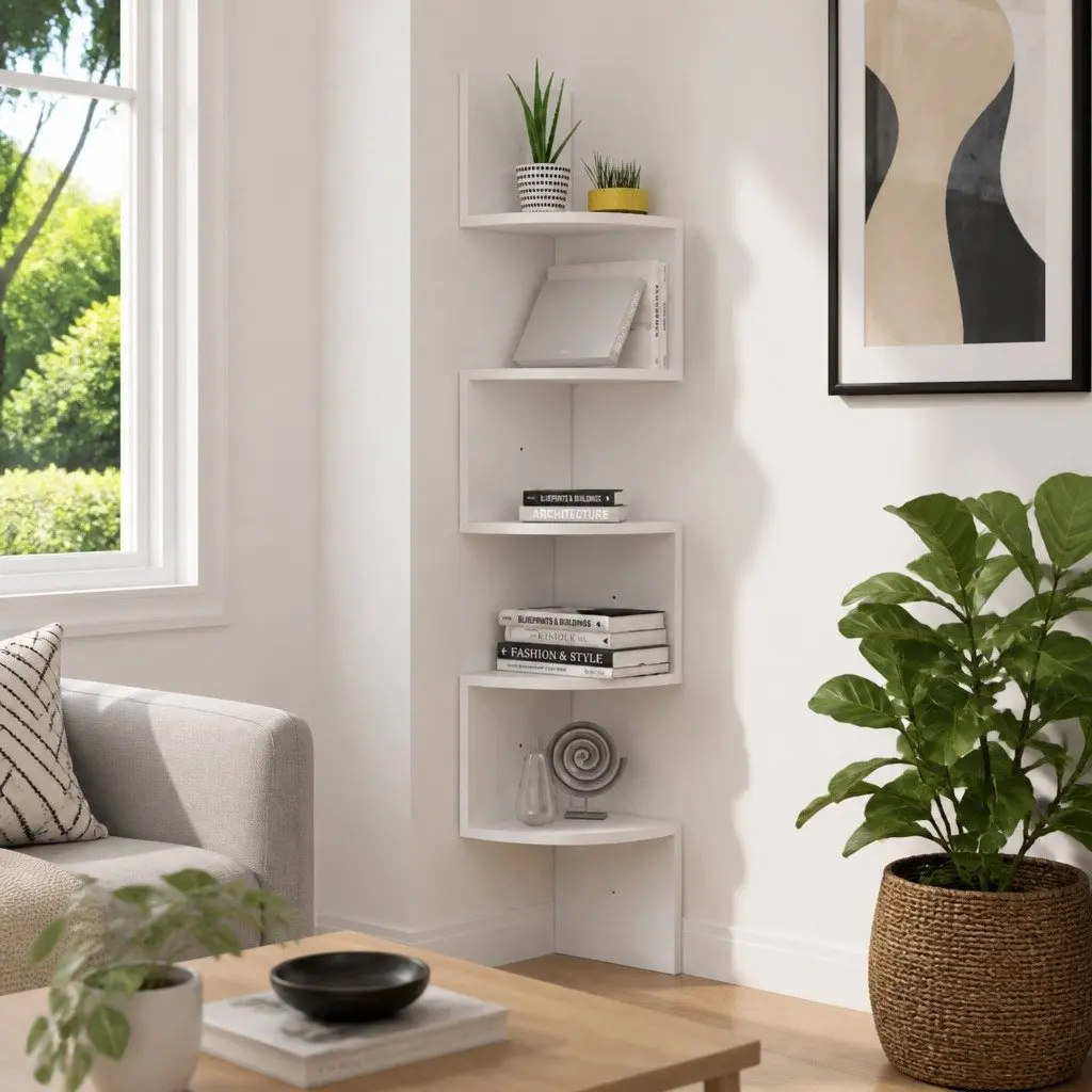 Wall Corner Shelf Engineered Wood White 19x19x123cm Display Storage