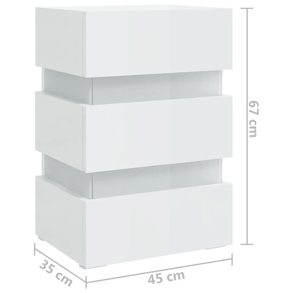 LED Bedside Cabinet High Gloss White Engineered Wood Nightstand
