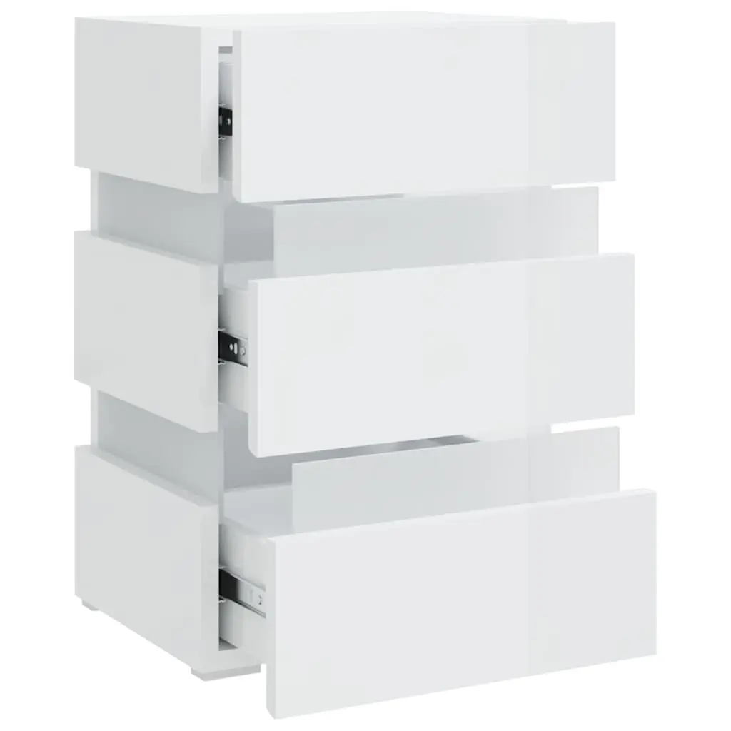 LED Bedside Cabinet High Gloss White Engineered Wood Nightstand