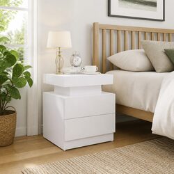 Bedside Cabinet White High Gloss Nightstand Storage Table Engineered Wood