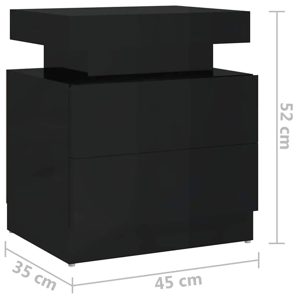 Bedside Table High Gloss Black Storage Nightstand Engineered Wood 45 x 35 x 52 cm