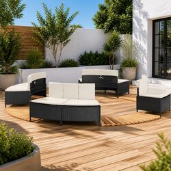 Hot Tub Surround Black PE Rattan Wood Acacia Outdoor Spa Deck Steps Furniture
