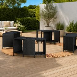 Hot Tub Surround with Storage Step Black Poly Rattan Acacia Wood Outdoor Spa