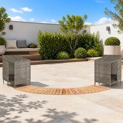 Hot Tub Surround Grey PE Rattan Wood Step Storage Spa Deck Outdoor Furniture