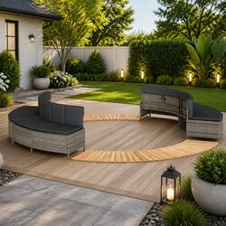 Hot Tub Surround Grey Poly Rattan Wood Acacia Modular Spa Step Cushions