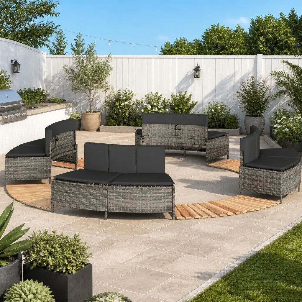 Hot Tub Surround Grey Poly Rattan Wood Step Modular Spa Seating