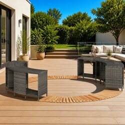 Hot Tub Surround Grey Poly Rattan Wood Step Storage Spa Accessory Outdoor
