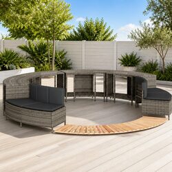Hot Tub Surround Grey Poly Rattan Wood Spa Storage Step Outdoor Garden Bench
