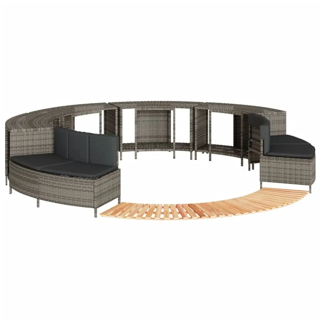 Hot Tub Surround Grey PE Rattan Acacia Wood Storage Step Outdoor Garden Bench