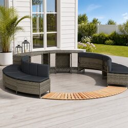 Hot Tub Surround Grey Rattan Wood Step Spa Outdoor Storage Bench