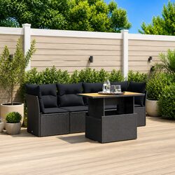 5 Piece Garden Sofa Set Outdoor Furniture Patio Conversation with Cushions Black