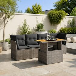 Garden Sofa Set 5 Piece Outdoor Furniture Patio with Cushions Grey Rattan