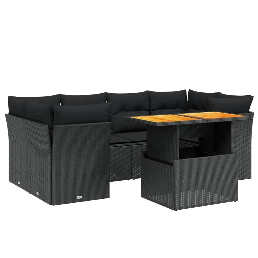 7 Piece Garden Sofa Set PE Rattan Outdoor Furniture Black with Cushions