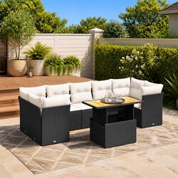 Garden Sofa Set 8 Piece Outdoor Furniture Black Poly Rattan Patio Lounge Modular