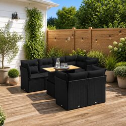 Garden Sofa Set 8 Piece Outdoor Furniture Patio Black Poly Rattan with Cushions