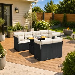 Garden Sofa Set 8 Piece Outdoor Furniture Black Poly Rattan Adjustable Table