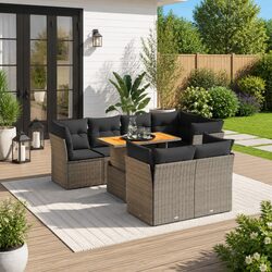 Garden Sofa Set 8 Piece Outdoor Furniture with Cushions Grey Poly Rattan Modular