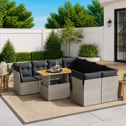 Garden Sofa Set 9 Piece Outdoor Furniture Grey Poly Rattan Patio Lounge with