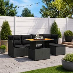 Garden Sofa Set 6 Piece Outdoor Furniture Black Poly Rattan Modular Patio Lounge