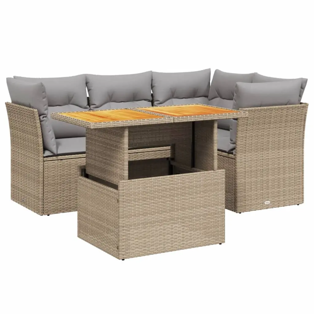 5 Piece Garden Sofa Set with Adjustable Dining Table Outdoor Furniture Beige