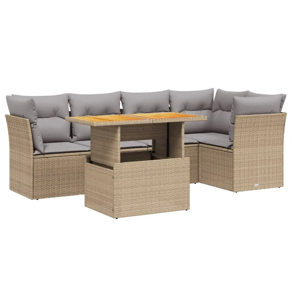 5 Piece Garden Sofa Set Outdoor Patio Furniture Beige Poly Rattan with Cushions
